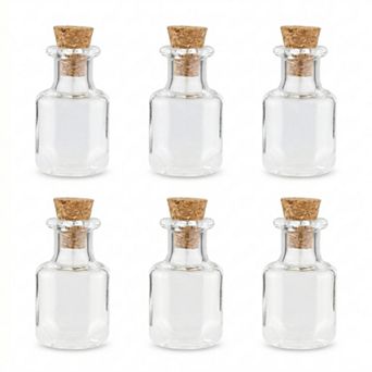 6 pc Tiny Glass Bottles with Cork Stoppers 0.1oz/2ml Clear Wishing Vials for Jewelry Miniature Decor