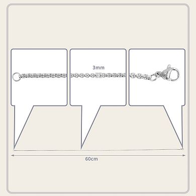 1 Pc 23.62"x0.12" 1PcSquare PearlTitanium Steel Necklace for Men Silver Tone