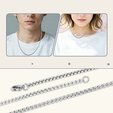 1 Pc 27.56"x0.12" 1PcSquare PearlTitanium Steel Necklace for Men Silver Tone
