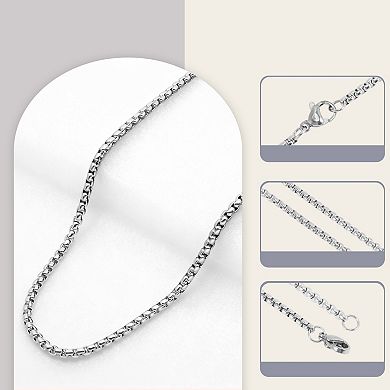 1 Pc 27.56"x0.12" 1PcSquare PearlTitanium Steel Necklace for Men Silver Tone