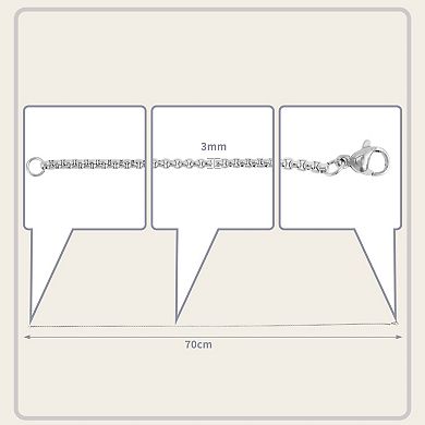 1 Pc 27.56"x0.12" 1PcSquare PearlTitanium Steel Necklace for Men Silver Tone