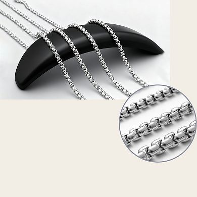 1 Pc 27.56"x0.12" 1PcSquare PearlTitanium Steel Necklace for Men Silver Tone