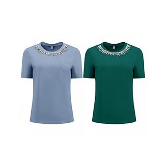 2 Packs Women's Sparkly Blouse Cocktails Elegant Rhinestone Tops