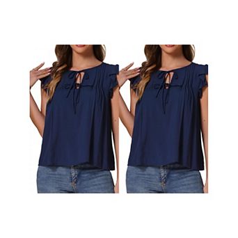 2 Packs Casual Summer Tops for Women's Dressy V Neck Ruffle Short Sleeve Blouses Tops