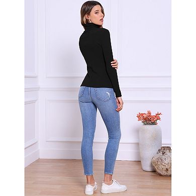2 Packs Long Sleeve Sweaters Tops for Women Mock Turtle Neck Slim Fit Tee Casual Pullover Sweater