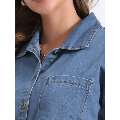 2 Packs Women's Denim Shirt Short Sleeve Button Down Classic Jean Shirt Tops
