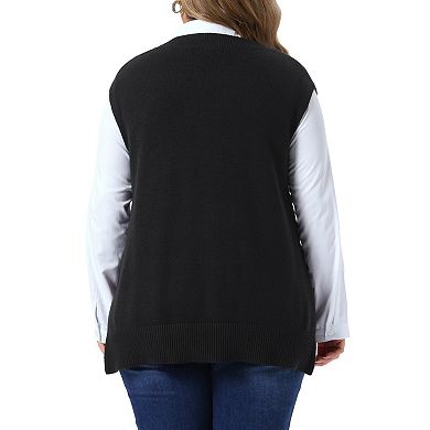 Women's Plus Size Sweater Vest V Neck Sleeveless Knit Vest Classic Side Split Pullover Top