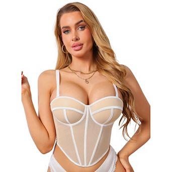 Mesh Sheer Corset Tops for Women Sleeveless Underwired Bustier Bra Going Out Tank Tops