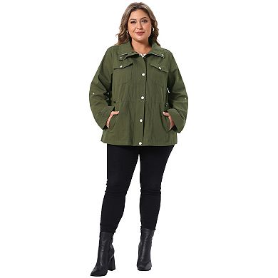 Women's Plus Size Utility Jacket Lightweight Drawstring Waist Jackets with Pockets Coat Outfits