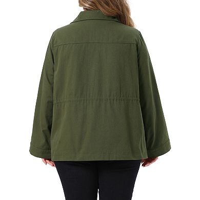 Women's Plus Size Utility Jacket Lightweight Drawstring Waist Jackets with Pockets Coat Outfits