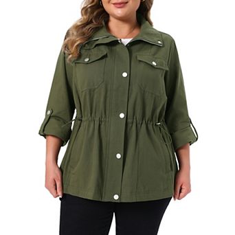 Women's Plus Size Utility Jacket Lightweight Drawstring Waist Jackets with Pockets Coat Outfits