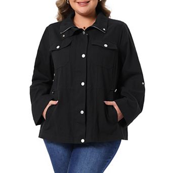 Women's Plus Size Utility Jacket Lightweight Drawstring Waist Jackets with Pockets Coat Outfits