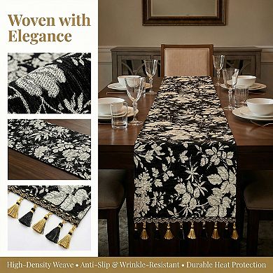 Table Runner for Kitchen Decor Birthday Decoration Floral Kitchen Runner with Tassel 13.8x63in