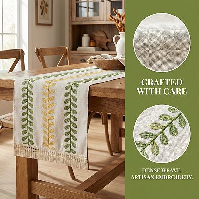 Table Runner for Kitchen Decor Polyester Floral with Tassel Kitchen Runner 15.4x70.9in