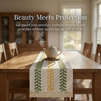 Table Runner for Kitchen Decor Polyester Floral with Tassel Kitchen Runner 15.4x70.9in