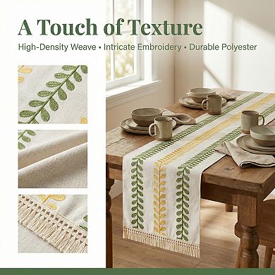 Table Runner for Kitchen Decor Polyester Floral with Tassel Kitchen Runner 15.4x63in