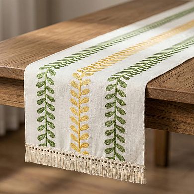 Table Runner for Kitchen Decor Polyester Floral with Tassel Kitchen Runner 15.4x82.7in