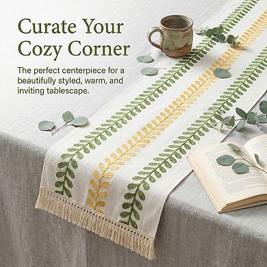 Table Runner for Kitchen Decor Polyester Floral with Tassel Kitchen Runner 15.4x82.7in