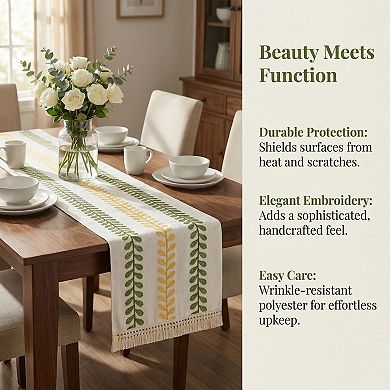 Table Runner for Kitchen Decor Polyester Floral with Tassel Kitchen Runner 15.4x82.7in
