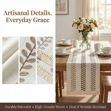 Table Runner for Kitchen Decor Polyester Floral with Tassel Kitchen Runner 15.4x106.3in