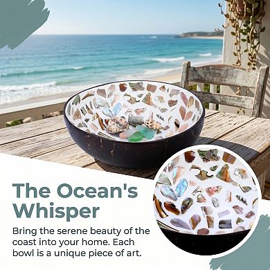 Handmade Natural Coconut Shell Decorative Bowl Catchall Tray Unique Hand Painted Art Bowl for Table