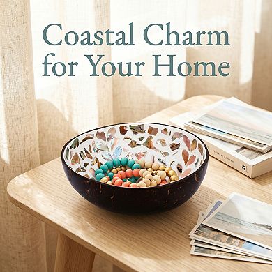Handmade Natural Coconut Shell Decorative Bowl Catchall Tray Unique Hand Painted Art Bowl for Table