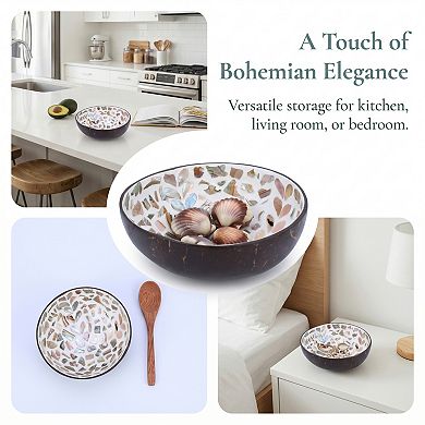 Handmade Natural Coconut Shell Decorative Bowl Catchall Tray Unique Hand Painted Art Bowl for Table