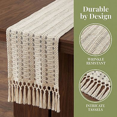 Table Runner with Tassel for Kitchen Decor Washable Cotton Runner for Kitchen 11.8x70.9in