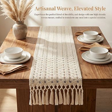 Table Runner with Tassel for Kitchen Decor Washable Cotton Runner for Kitchen 11.8x70.9in