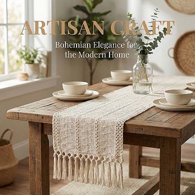 Table Runner with Tassel for Kitchen Decor Washable Cotton Runner for Kitchen 11.8x70.9in