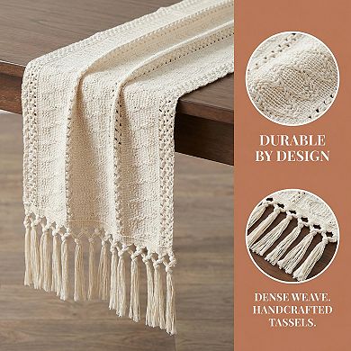 Table Runner with Tassel for Kitchen Decor Washable Cotton Runner for Kitchen 11.8x63in