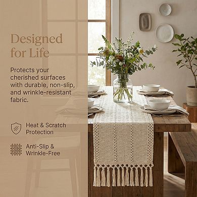 Table Runner with Tassel for Kitchen Decor Washable Cotton Runner for Kitchen 11.8x63in
