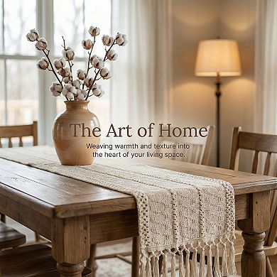 Table Runner with Tassel for Kitchen Decor Washable Cotton Runner for Kitchen 11.8x63in