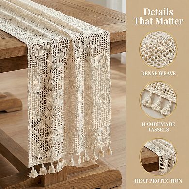 Table Runner for Kitchen Decor Long Washable Cotton Kitchen Runner with Tassel 63in