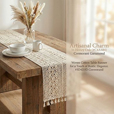 Table Runner for Kitchen Decor Long Washable Cotton Kitchen Runner with Tassel 63in