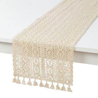 Table Runner for Kitchen Decor Long Washable Cotton Kitchen Runner with Tassel 63 in