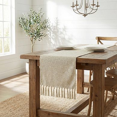 Table Runner with Tassels for Kitchen DecorWashable Polyester Kitchen Runner 13x63in