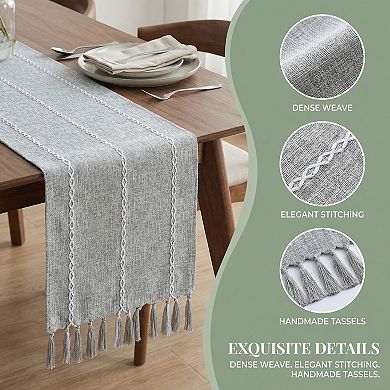 Table Runner for Kitchen Decor Long Washable Polyester Kitchen Runner with Tassel 13x72in