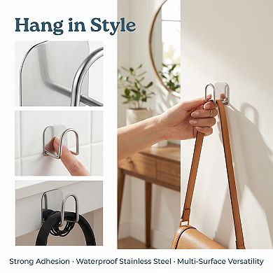 Utility Hooks 8Pcs Metal Durable Hooks Wall Hooks for Hanging Adhesive Hooks1.7x1.8in