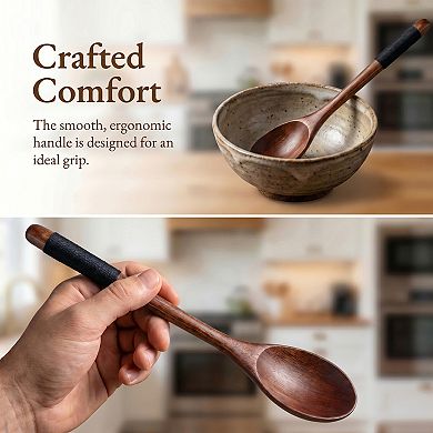 Cooking Utensil Set Wood Kitchen Utensils Cooking Spoons 2Pcs 9.3x1.6in
