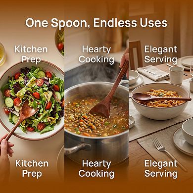 Cooking Utensil Set Wood Kitchen Utensils Cooking Spoons 2Pcs 9.3x1.6in