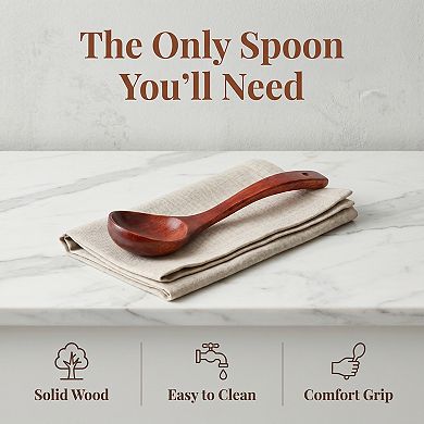 Cooking Spoon Brown Wood Spoon for Non Stick Heat Resistant Kitchen Spoon 9.6x3in