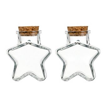 2 pc Decorative Glass Jars with Cork Lids Vintage Style Storage Bottles 2.2"Lx1.5"Wx2.9"H
