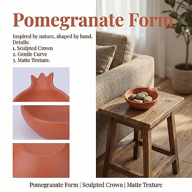 Ceramic Pomegranate Decorative Bowl Artistic Fruit Shaped Trinket Dish 4.4"Lx3.7"Wx1.2"H