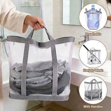 1Pc Collapsible Laundry Basket,Mesh Hamper with Handles