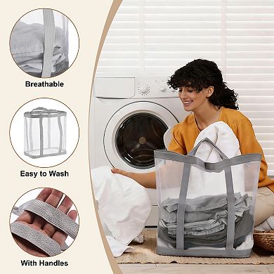 1Pc Collapsible Laundry Basket,Mesh Hamper with Handles