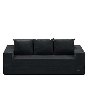 MAXYOYO 3Seat Convertible Sofa Bed, Corded Foldable Boneless Couch with Cup Holders for Small Spaces