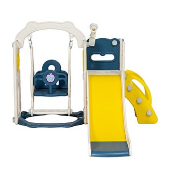 8-in-1 Kids Slide for Toddlers, Toddler Playset with Basketball Hoop, Climber, and Storage Space