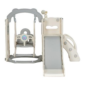 8-in-1 Kids Slide for Toddlers, Toddler Playset with Basketball Hoop, Climber, and Storage Space