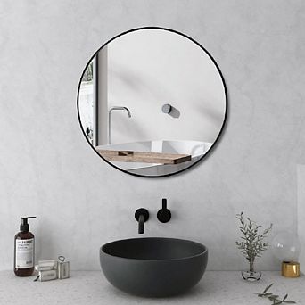 24 Inch Round Wall Mirror Black Metal Frame Circle Mirror for Bathroom, Living Room, Bedroom